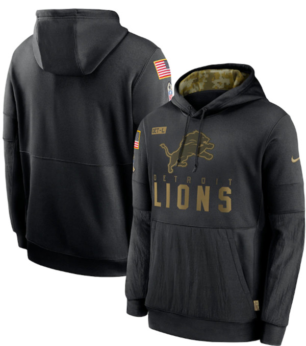 Men's Detroit Lions 2020 Black Salute to Service Sideline Performance Pullover NFL Hoodie